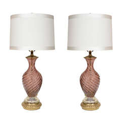 Pair of Barovier Amethyst Glass Lamps
