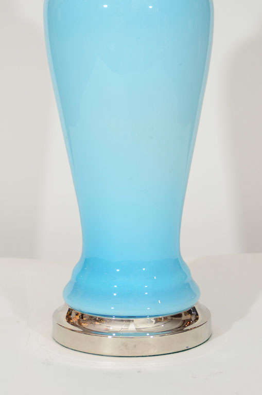 Italian Pair of Sky Blue Murano Glass Lamps