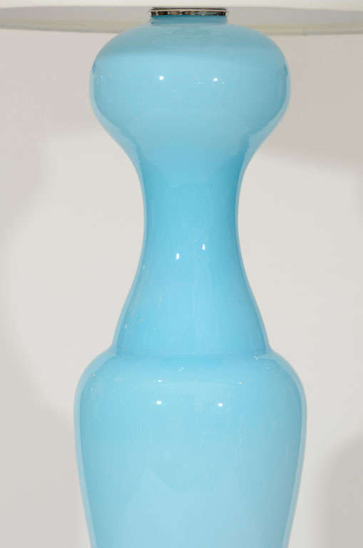 Pair of Sky Blue Murano Glass Lamps In Excellent Condition In New York, NY