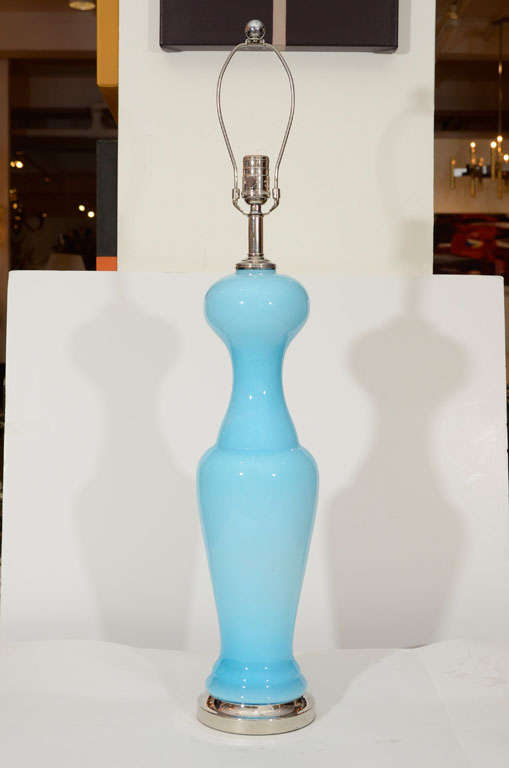 Mid-20th Century Pair of Sky Blue Murano Glass Lamps