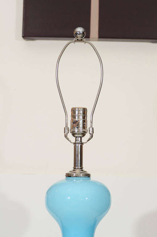 Pair of Sky Blue Murano Glass Lamps 1