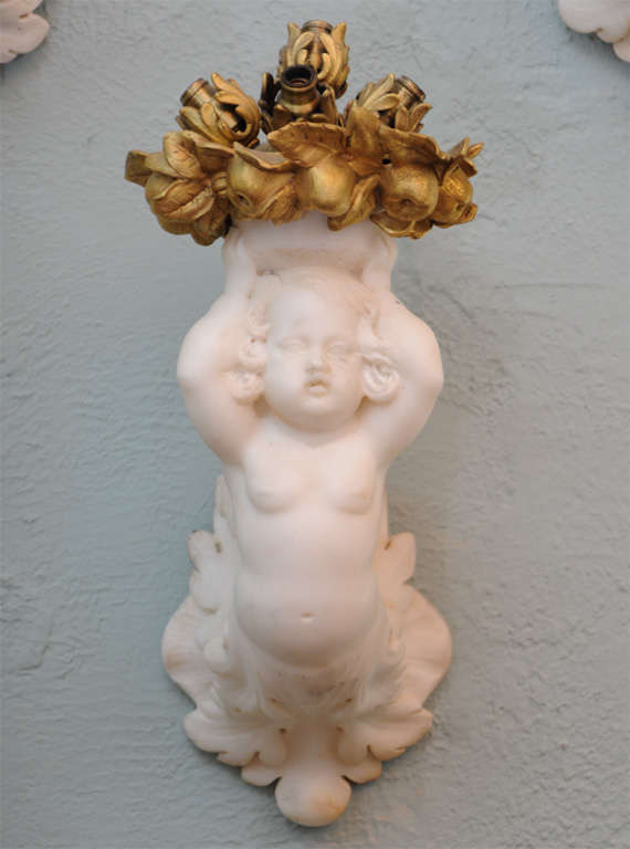 American Set of Six Extremely Rare Marble Cherub Sconces, E. F. Caldwell For Sale
