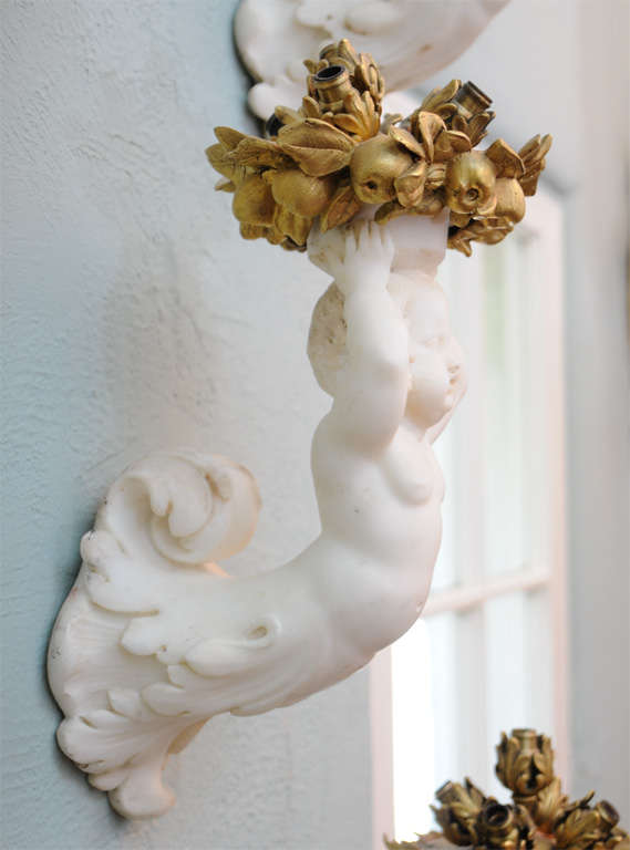 20th Century Set of Six Extremely Rare Marble Cherub Sconces, E. F. Caldwell For Sale