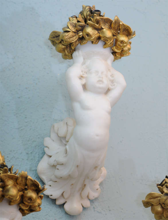 Set of Six Extremely Rare Marble Cherub Sconces, E. F. Caldwell For Sale 5