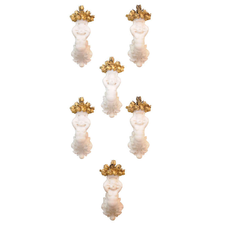 Set of Six Extremely Rare Marble Cherub Sconces, E. F. Caldwell For Sale