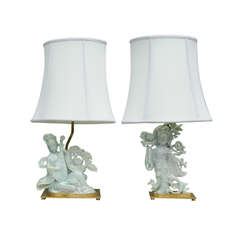 An exquiste pair of lavender jade Lamps, Late Qing Dynasty.