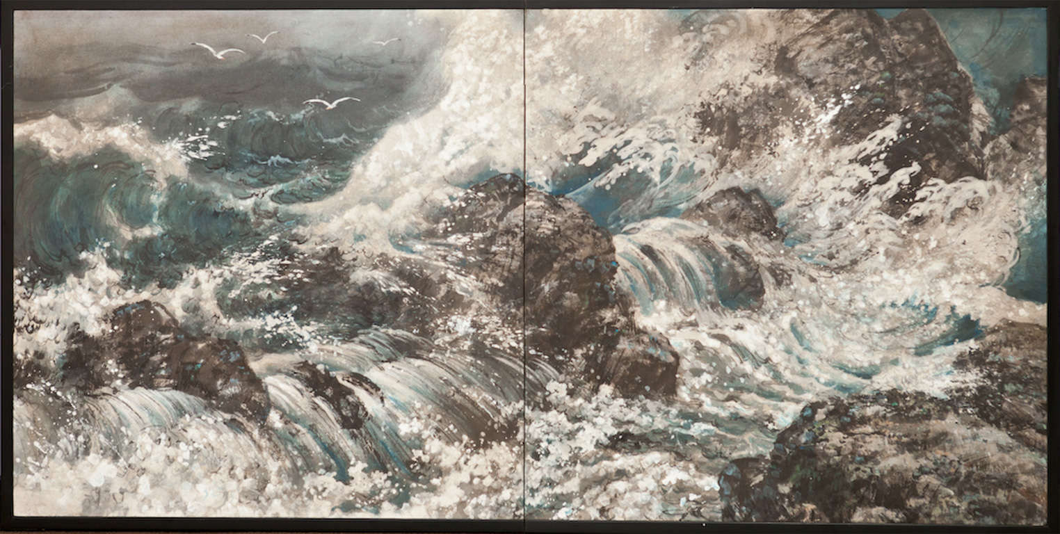 Two Panel screen of Crashing Waves in Craggy Seascape.

PICK UP LOCATION:
NAGA NORTH INC
536 Warren Street
Hudson, NY 12534
518-828-8585
naganorth@gmail.com