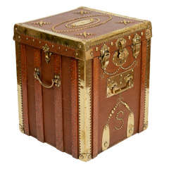 Antique Brass-Trimmed & Studded Hat Box (Side Table), England, 19th C