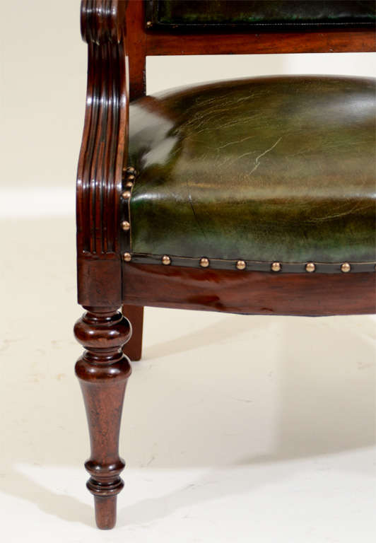 Mahogany & Green Leather Library Chair, England, 19th C. 1