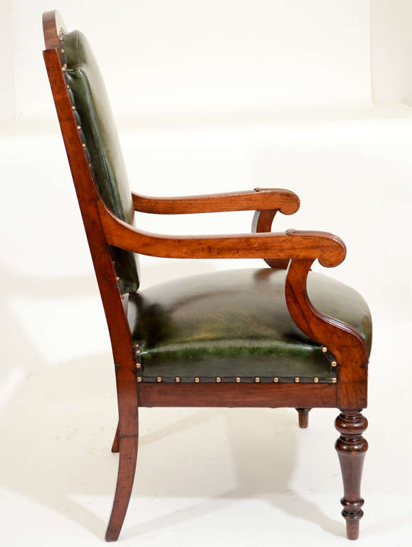 Mahogany & Green Leather Library Chair, England, 19th C. 3