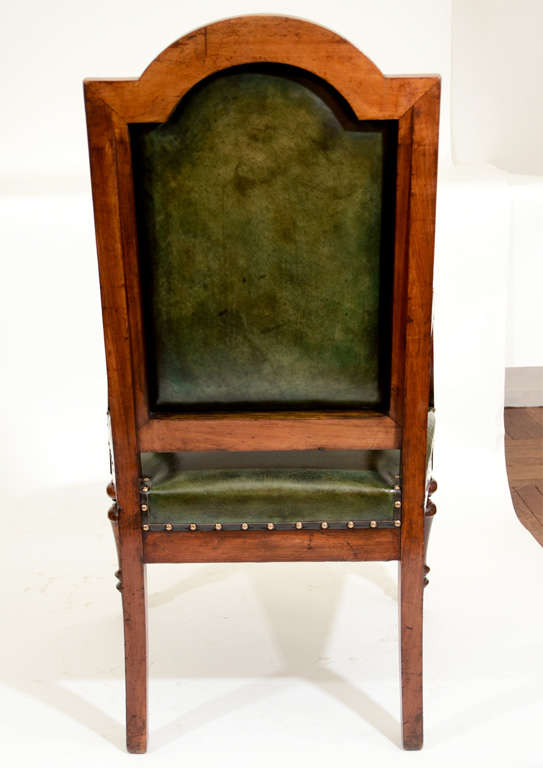 Mahogany & Green Leather Library Chair, England, 19th C. 4