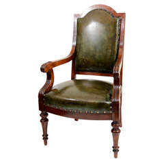 Mahogany & Green Leather Library Chair, England, 19th C.