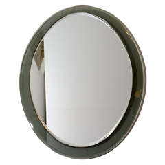 Fontana Arte Smoky Green Trimmed Oval Mirror, Italy, c. 1960