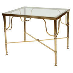 Brass Side Table with Inset Glass Top, England, Mid 20th Century