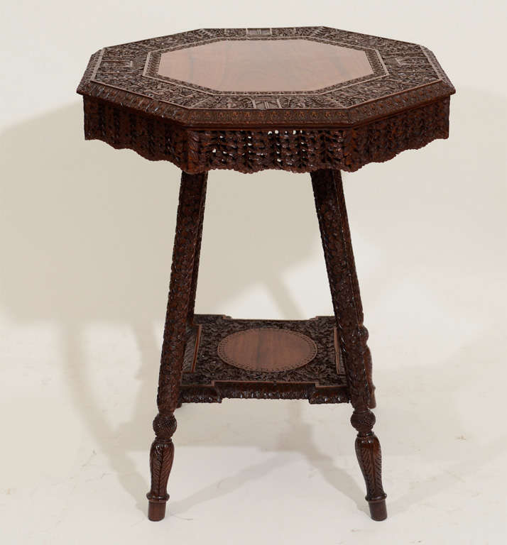 Well-Carved Burmese 2-Tier Octagonal Table, Late 19th Century