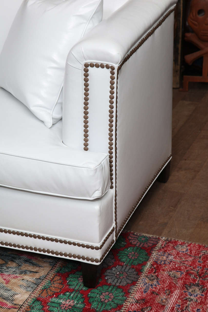 Mid-20th Century White Leather Sofa