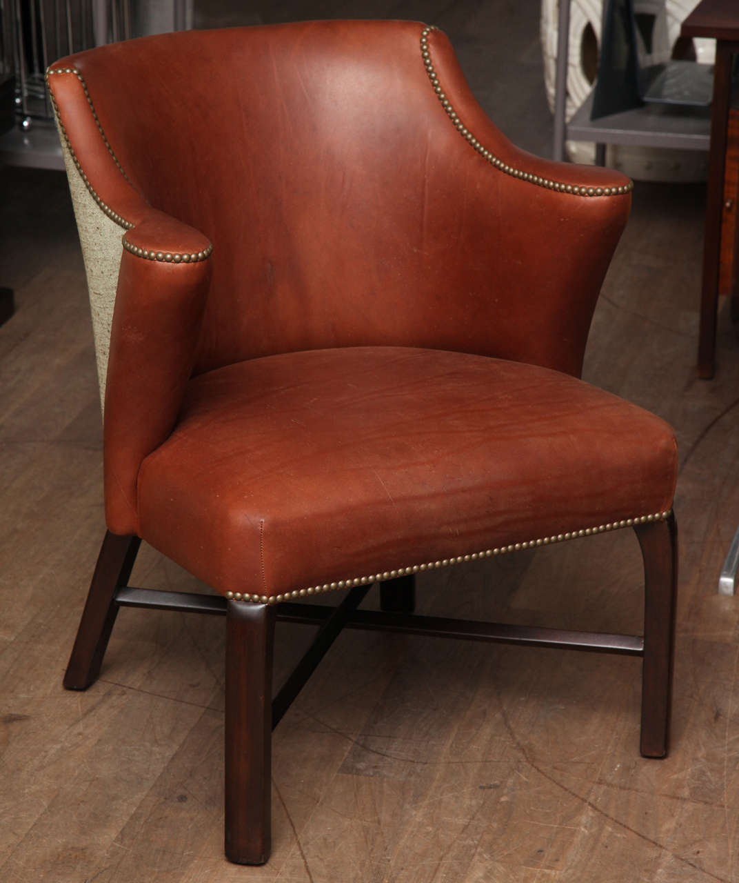 Barrel Back Leather Armchairs In Excellent Condition In New York, NY