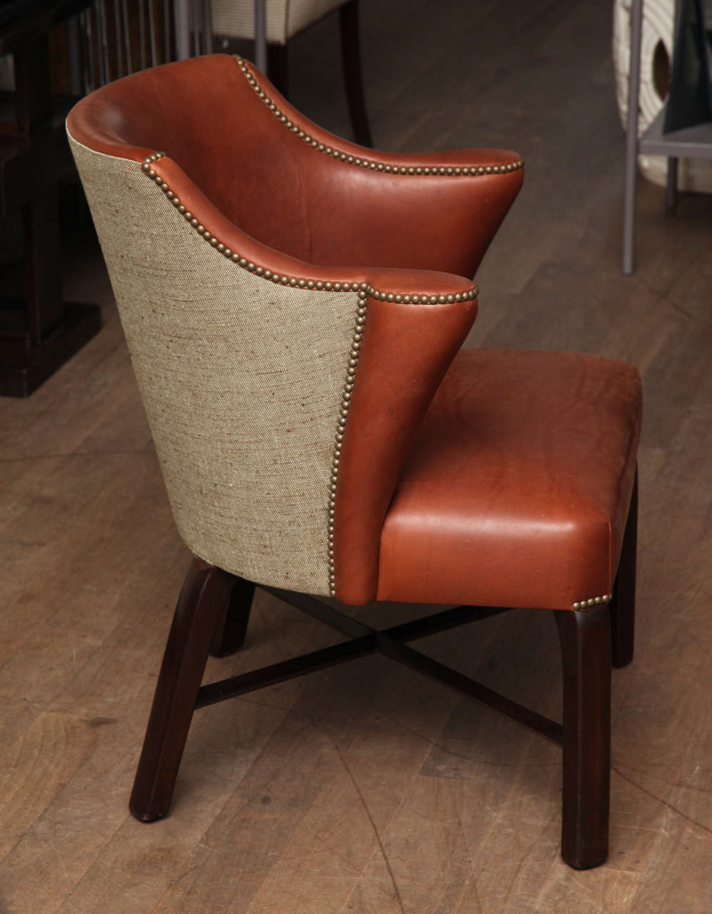 Mid-20th Century Barrel Back Leather Armchairs