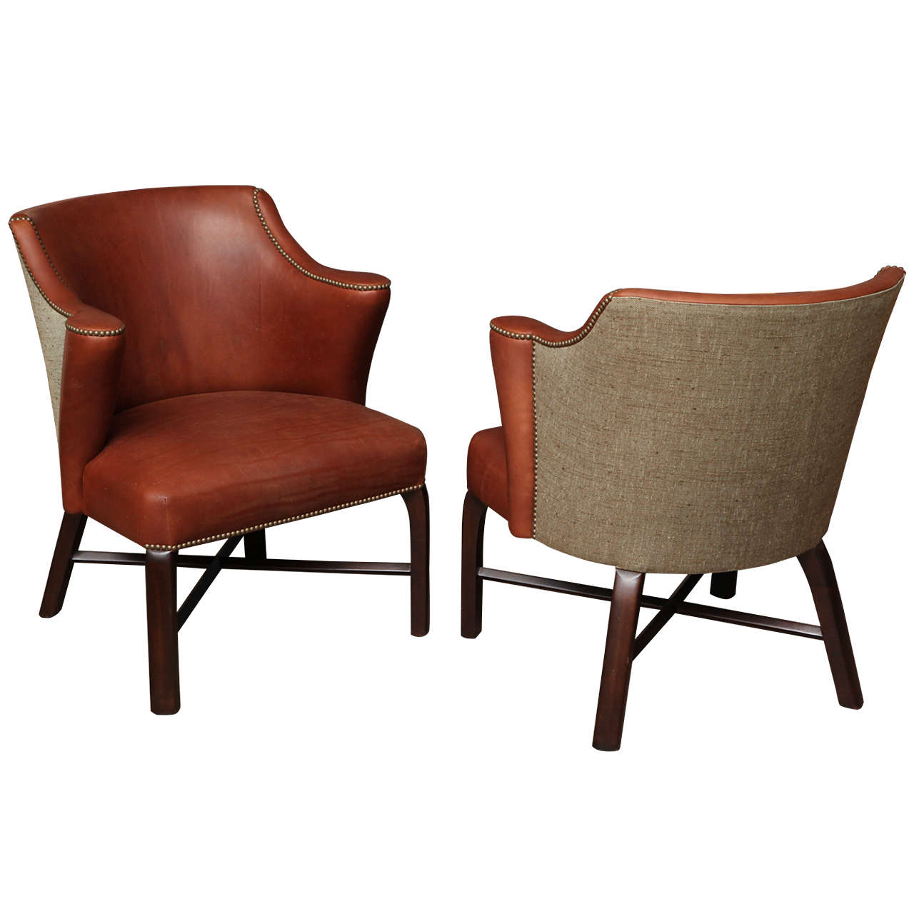 Barrel Back Leather Armchairs