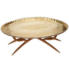 Mid-Century Large Oval Brass Tray Table with Spider-Leg
