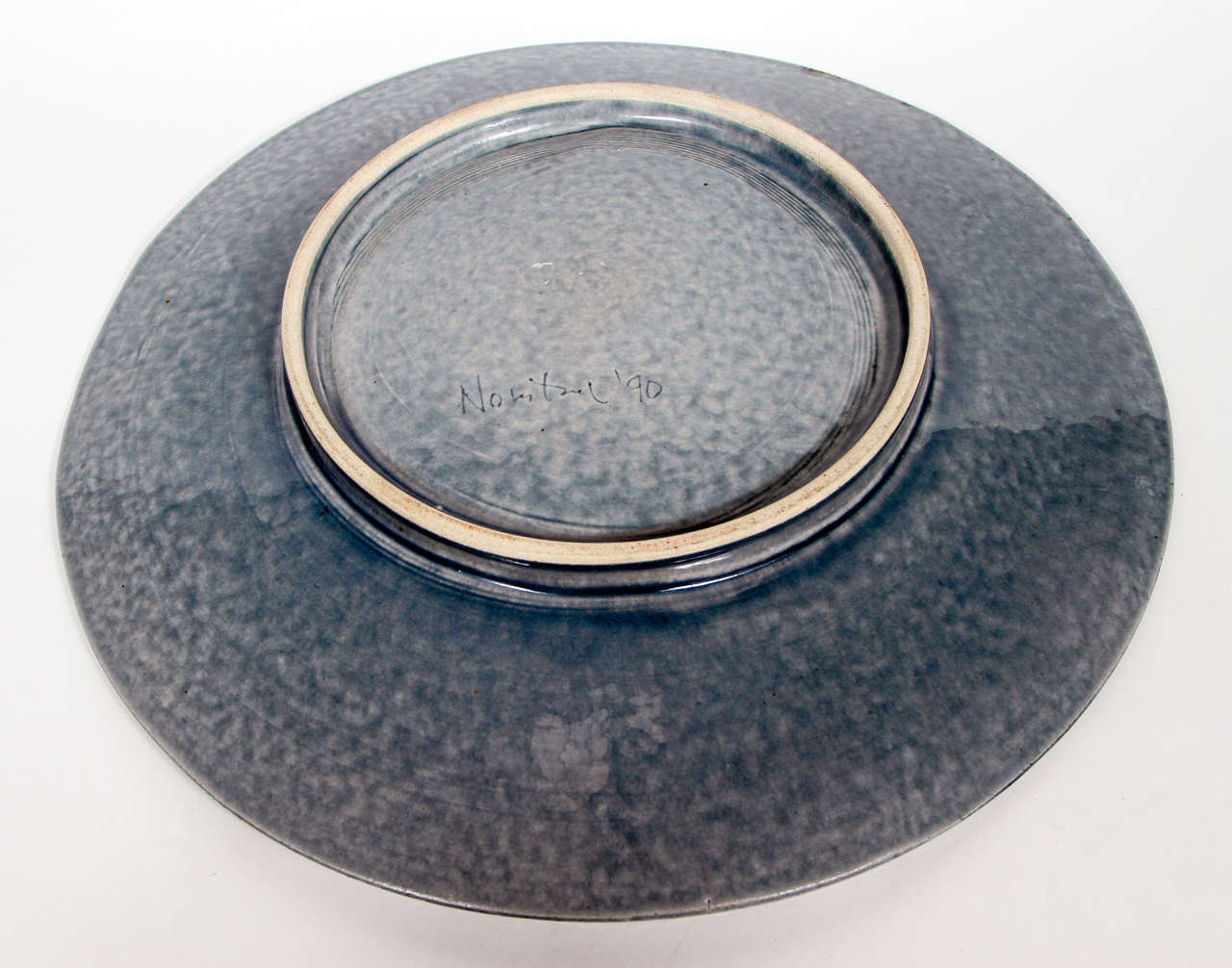 Handcrafted Post Modern Japanese Art Studio Large Blue Ceramic Charger 2