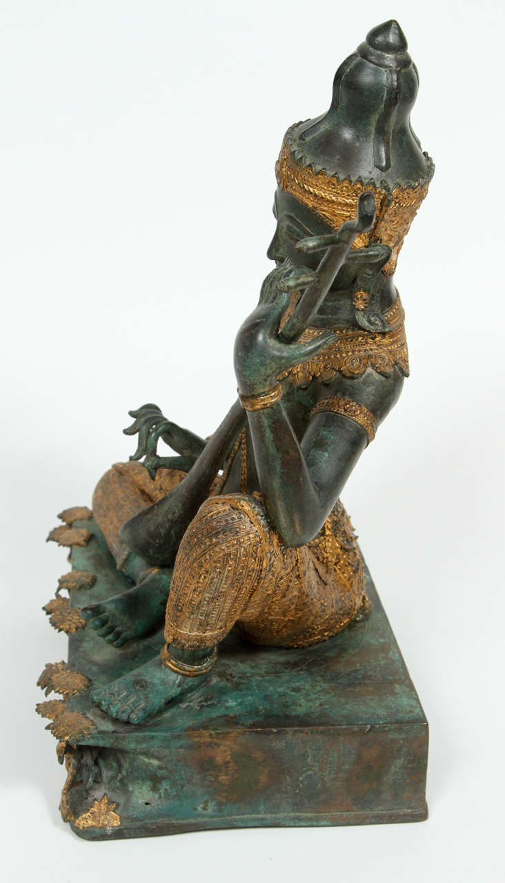 Tibetan Bronze Statue of a Thai Prince Playing  Music