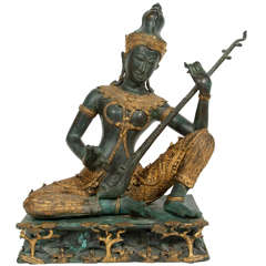 Antique Bronze Statue of a Thai Prince Playing  Music