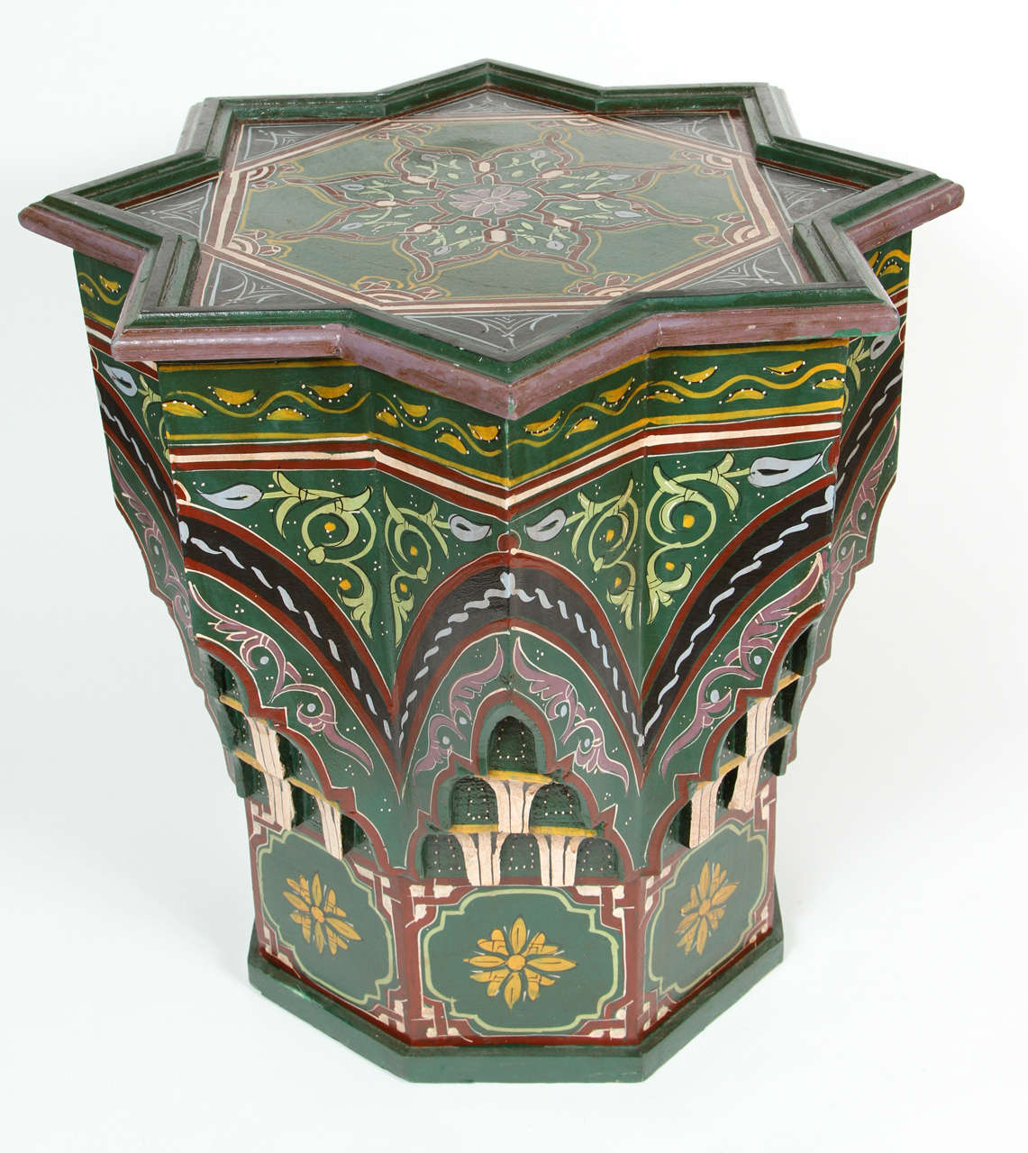 Moroccan Hand-painted Green Star Shape Side Table
