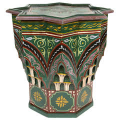 Vintage Moroccan Hand-painted Green Star Shape Side Table