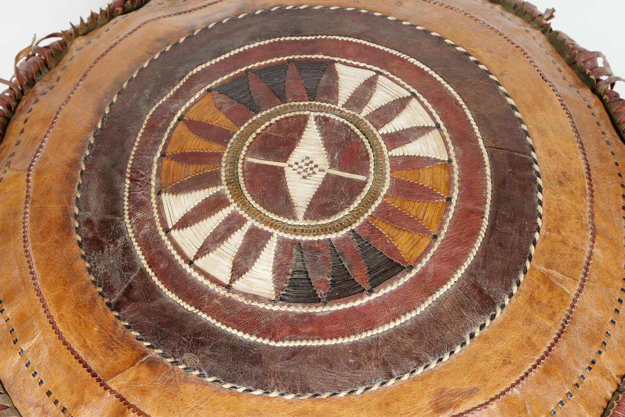 Cameroonian Leather African Tribal Pouf