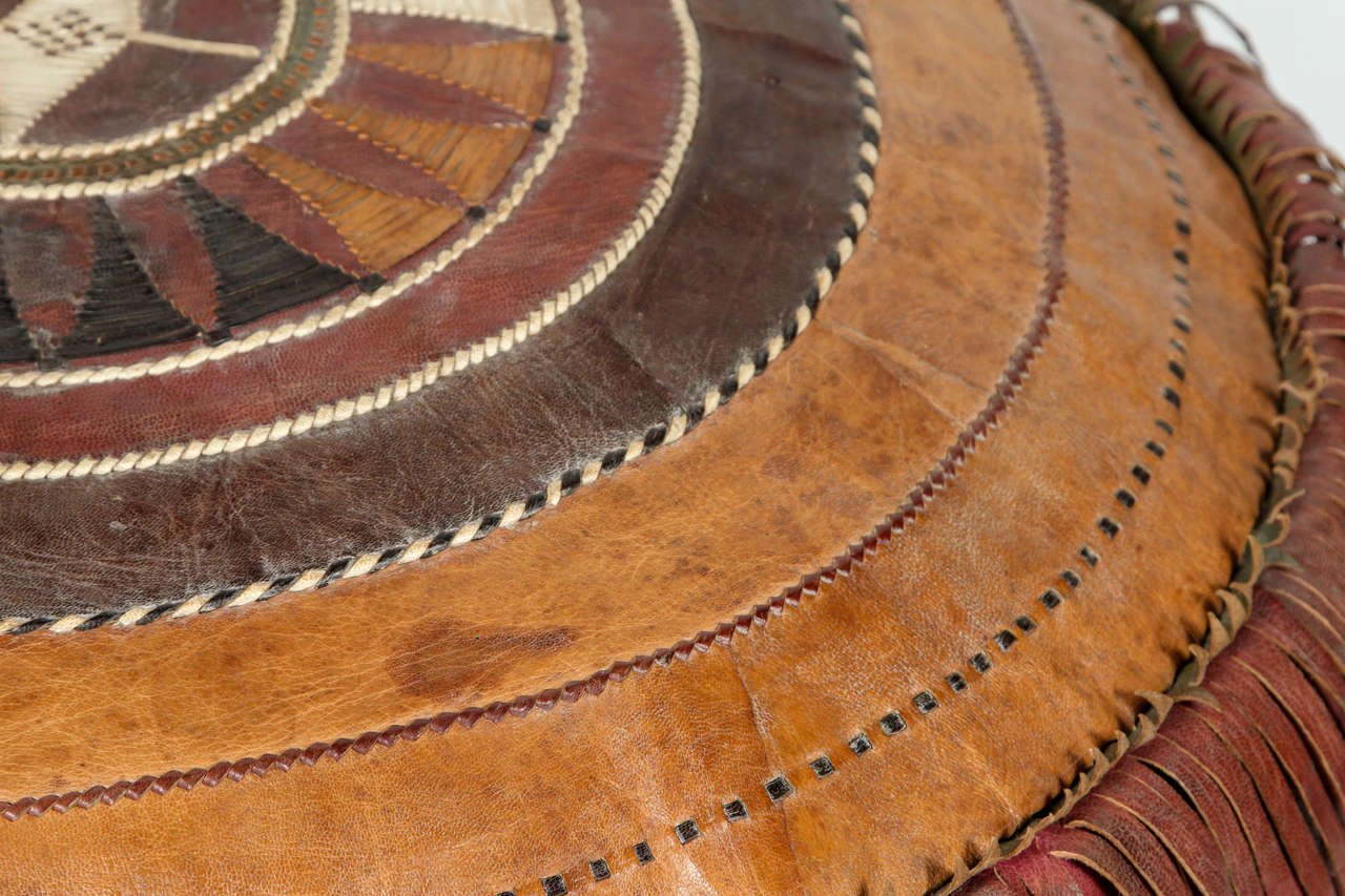 Mid-20th Century Leather African Tribal Pouf