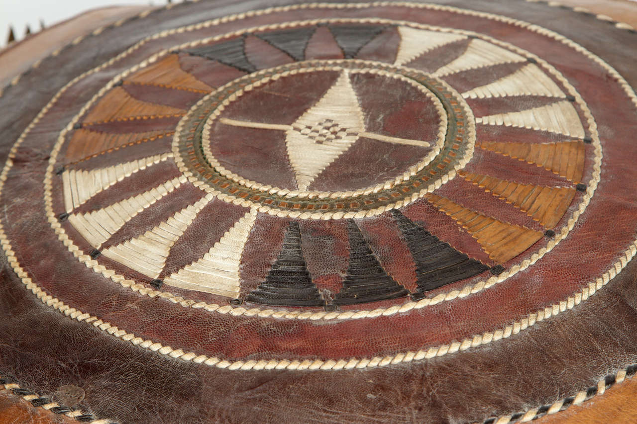 Leather African Tribal Pouf 1
