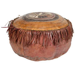 Leather African Tribal Pouf