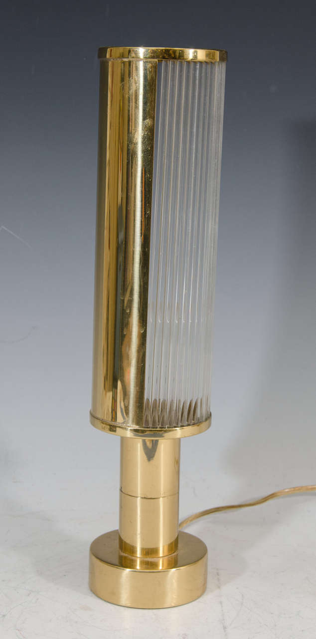 Art Deco Pair of Brass and Glass Table Lamps In Good Condition In New York, NY