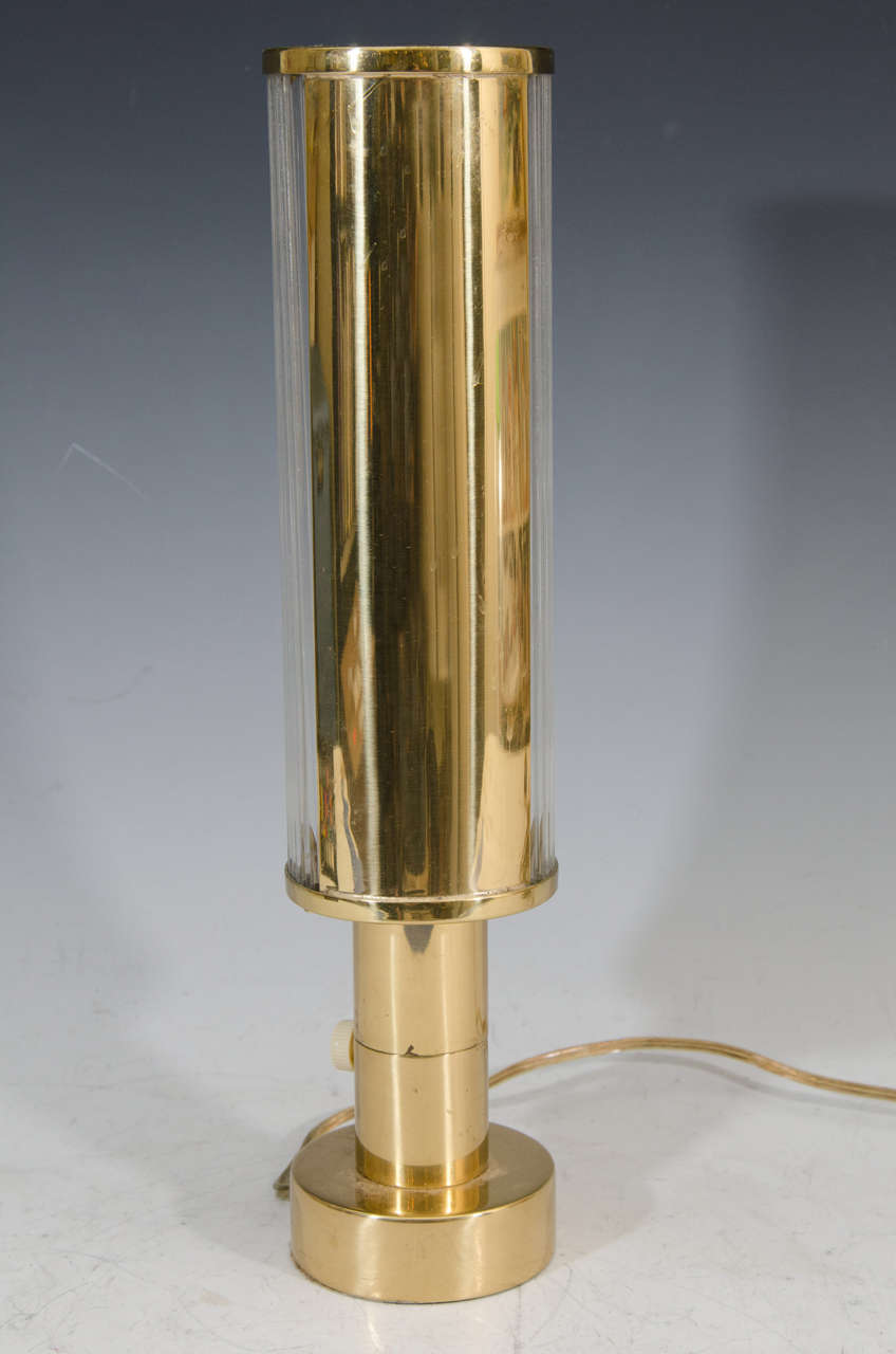 Art Deco Pair of Brass and Glass Table Lamps 1