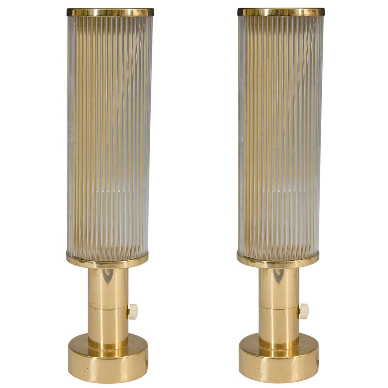 Art Deco Pair of Brass and Glass Table Lamps