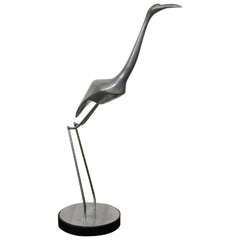 Mid-Century Stainless Steel Crane Sculpture by Curtis Jere