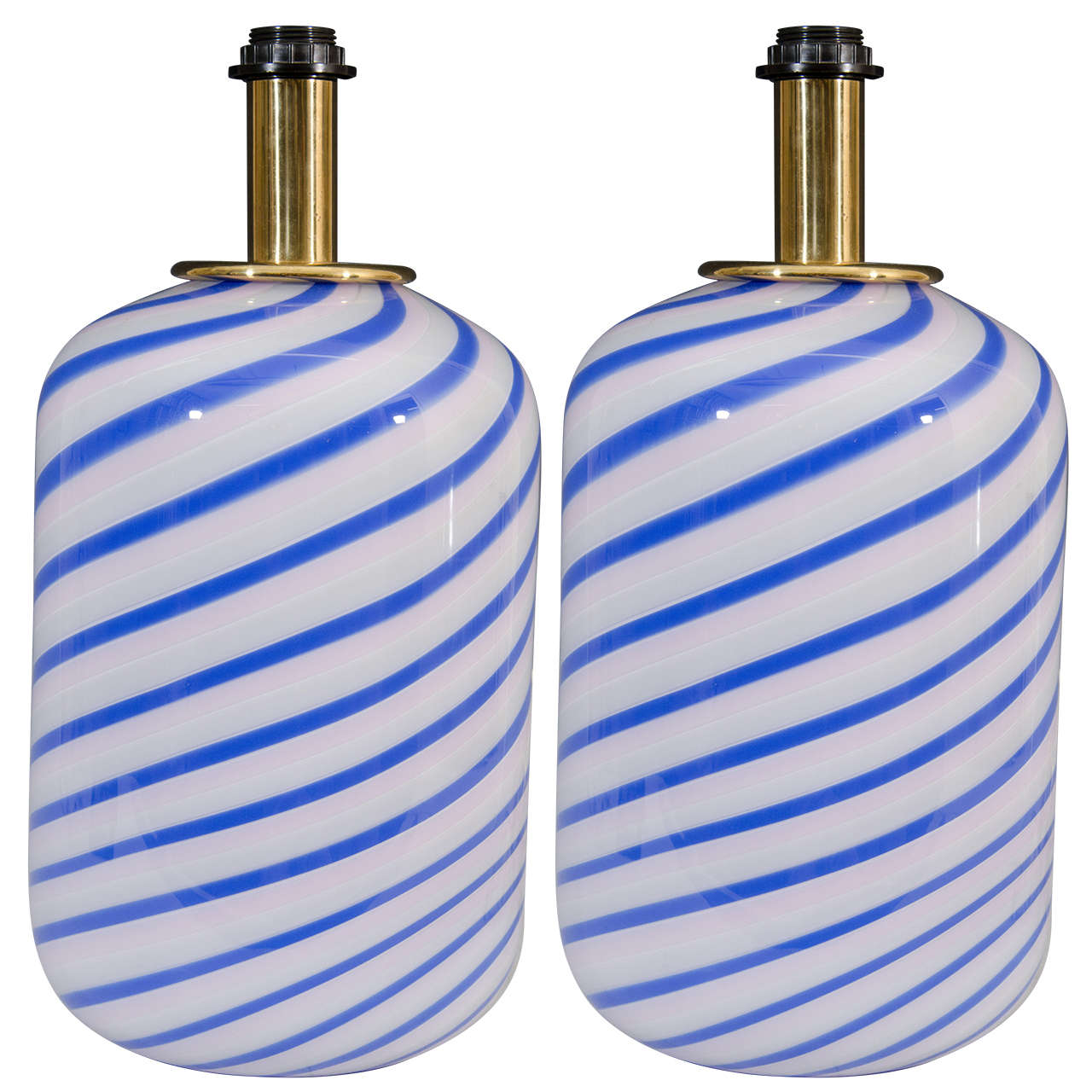 Spectacular Pair of Italian Striped Glass Casa Luce Table Lamps For Sale