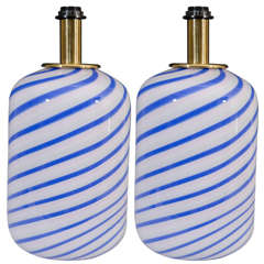 Spectacular Pair of Italian Striped Glass Casa Luce Table Lamps