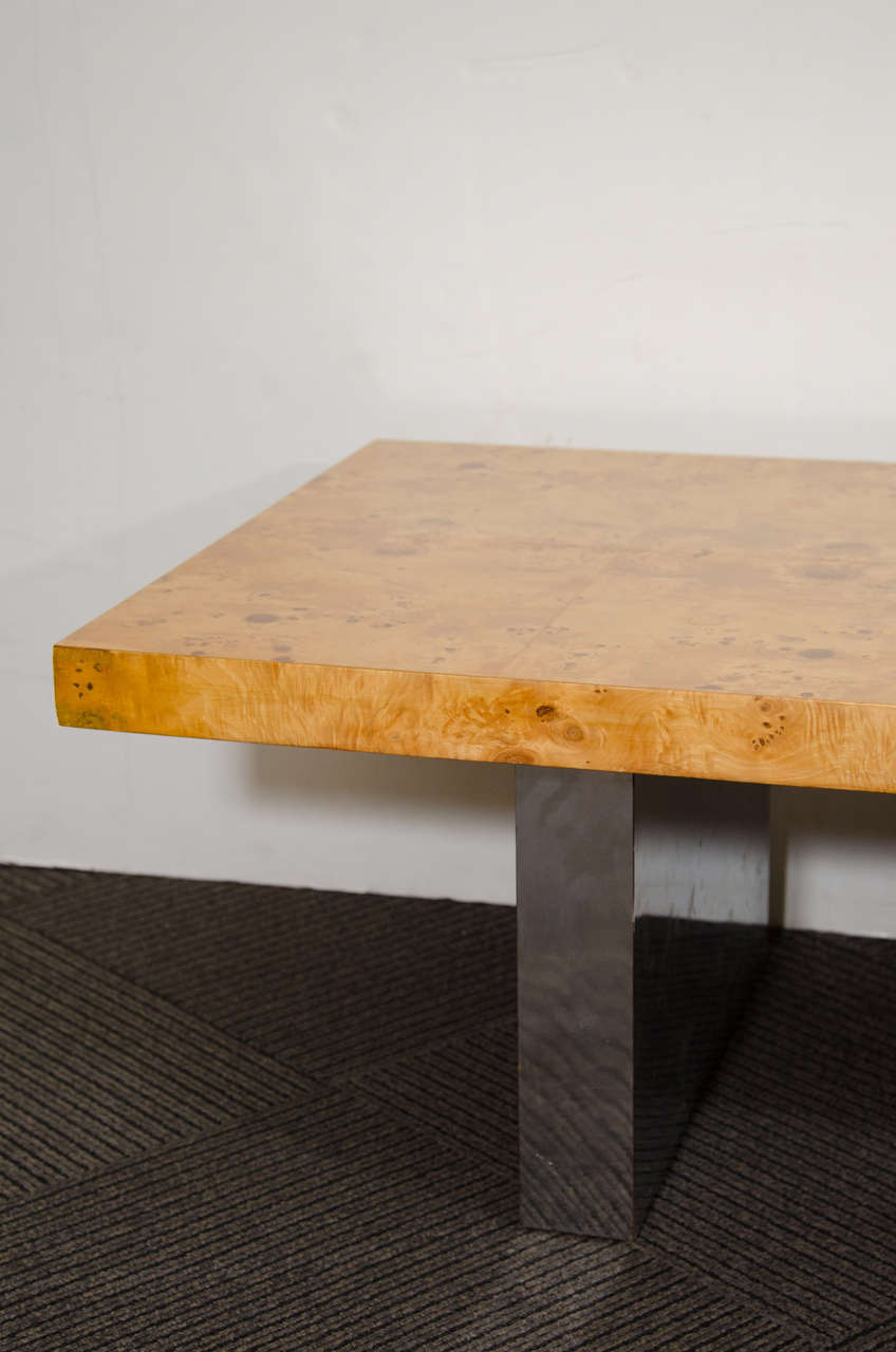 Mid-Century Modern Mid-Century Burl Wood & Chrome Coffee Table by Milo Baughman
