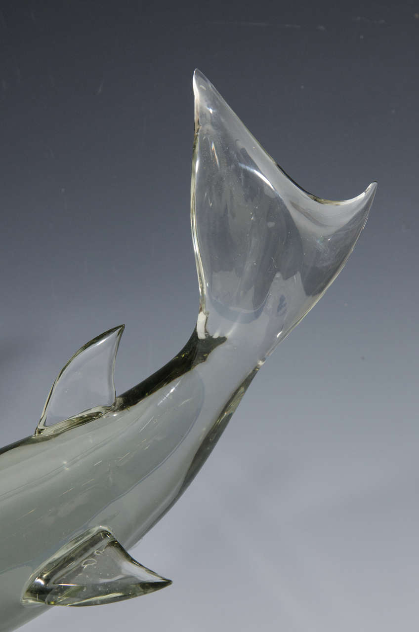 Mid-Century Modern Mid-Century Italian Glass Shark Signed Pino Signoretto