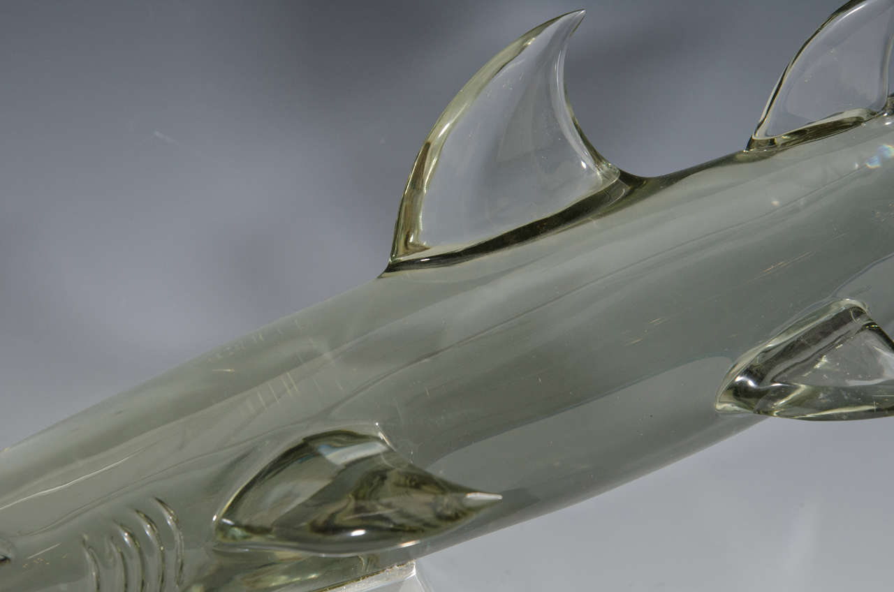 Mid-Century Italian Glass Shark Signed Pino Signoretto In Good Condition In Astoria, NY