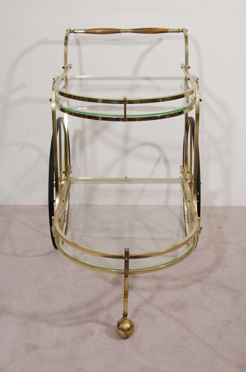 American Mid-Century Brass and Glass Bar Cart