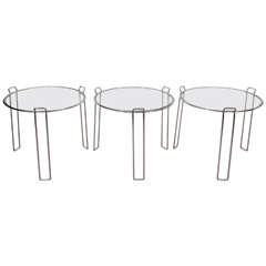 Midcentury Set of Three Tubular Chrome and Glass Nesting Tables