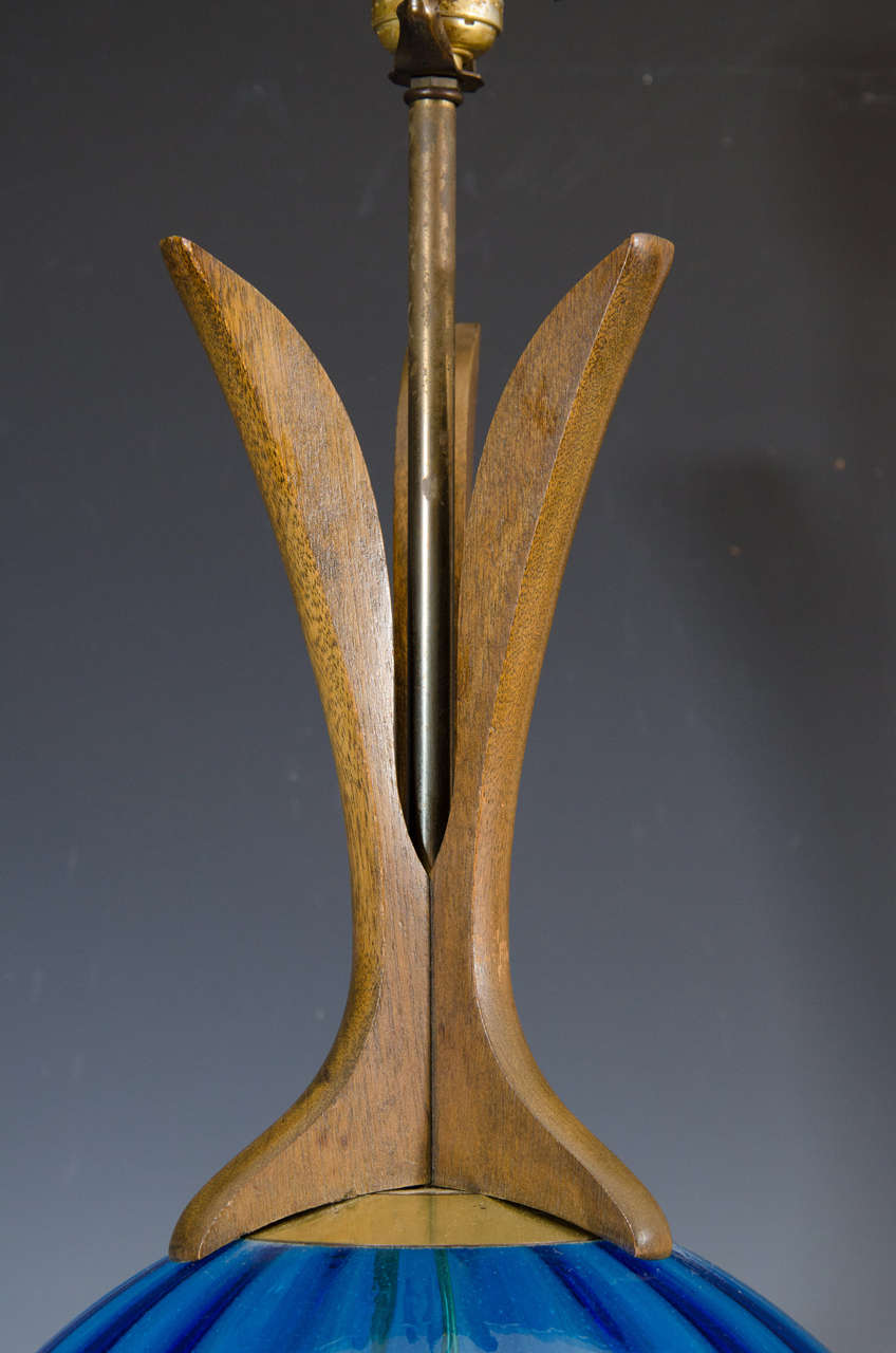 A Danish Modern Blue Glass Table Lamp In Good Condition In Astoria, NY
