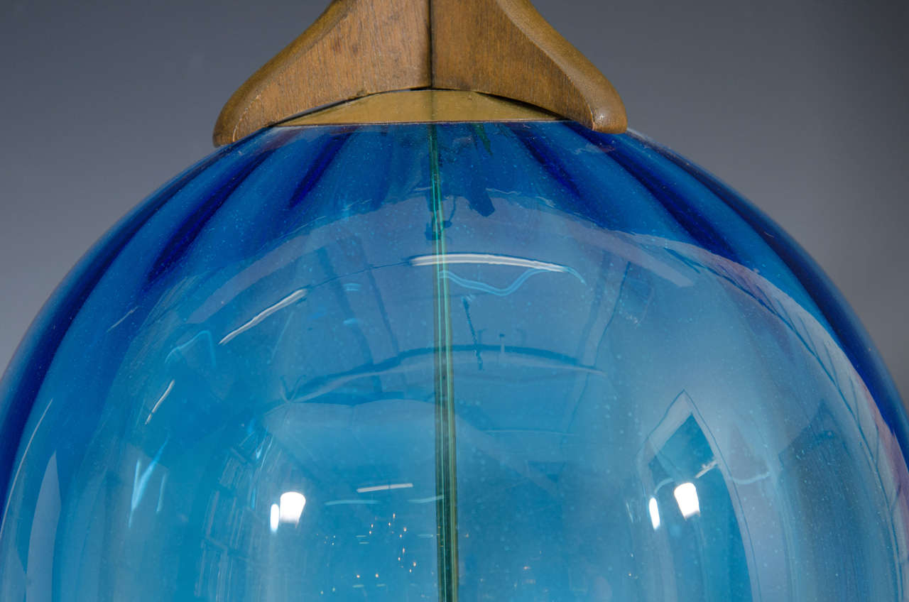 20th Century A Danish Modern Blue Glass Table Lamp