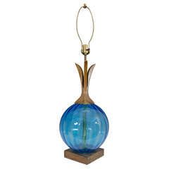 A Danish Modern Blue Glass Table Lamp