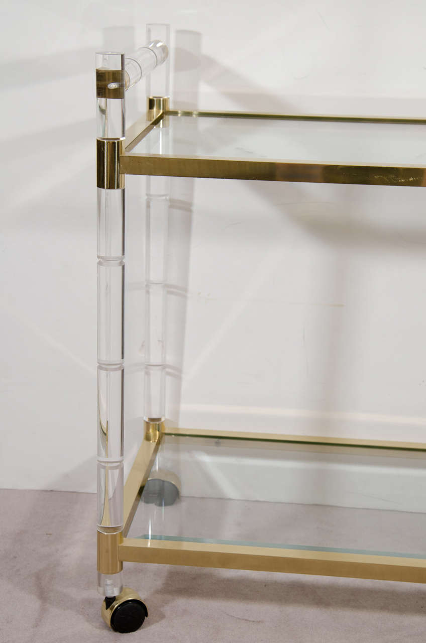 Midcentury Brass and Lucite Bar Cart by Charles Hollis Jones In Good Condition In New York, NY