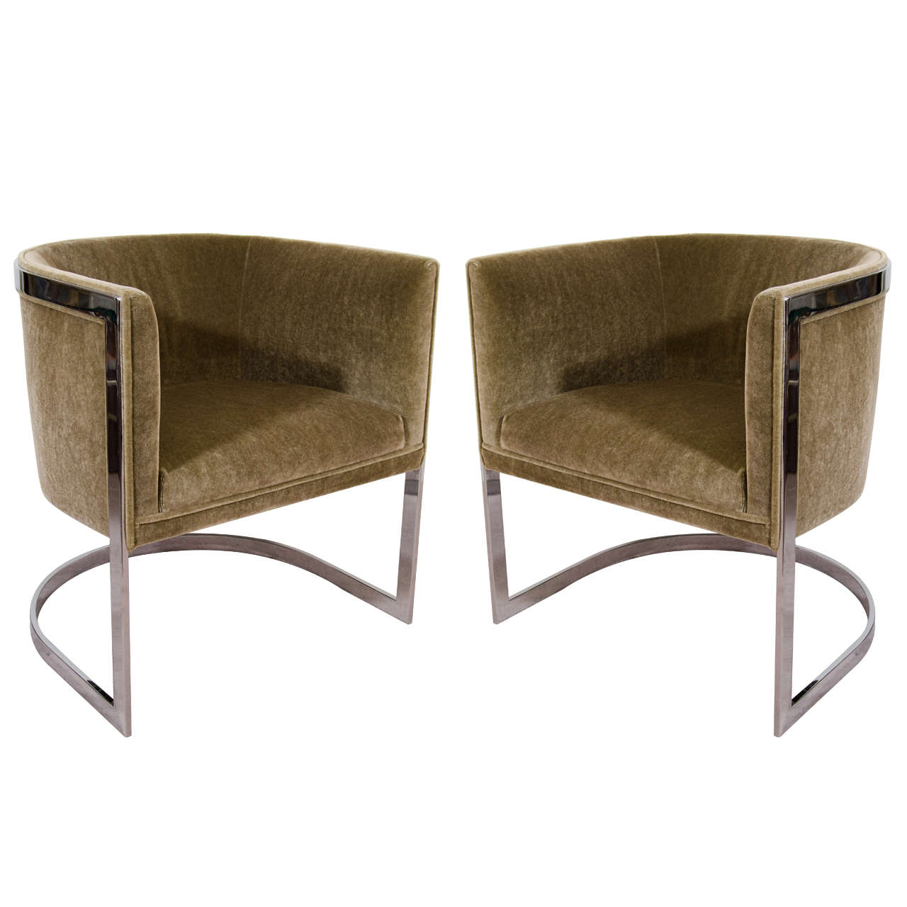A Mid-Century Pair of Chrome Tub Chairs Attributed to Milo Baughman