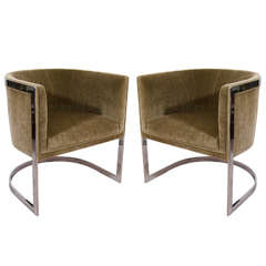 A Mid-Century Pair of Chrome Tub Chairs Attributed to Milo Baughman